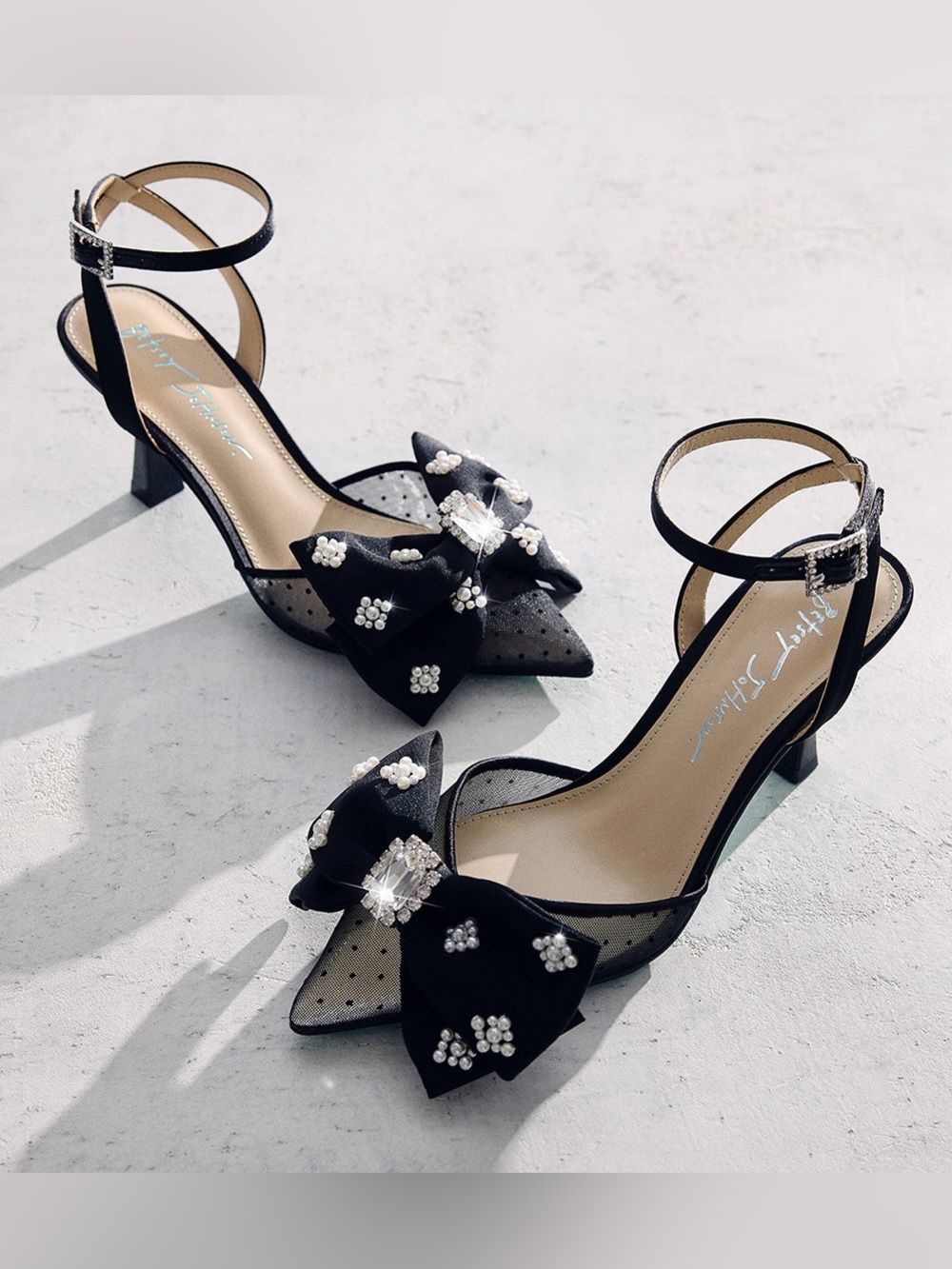 NWT Betsey Johnson Women’s Mark Black Embellished Bow Ankle-Strap Sandals
